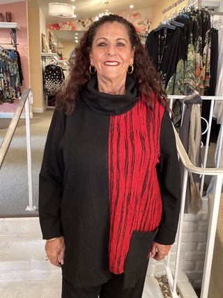 MIX MEDIA COWL TOP  - RED