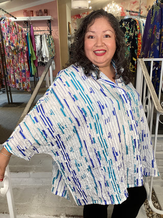 CRINKLE JACQ SHIRT - PRINT WHITE