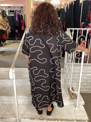 Atom Dress - Swirl Poplin Black/White