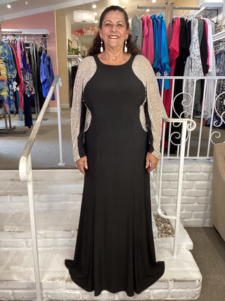 "GEORGIA" CREW GOWN-BLACK-NUDE