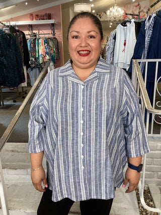 SAMANTHA BLOUSE-DENIM STRIPE