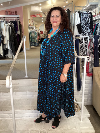 3/4 AR DRESS - SQUARES BLUE