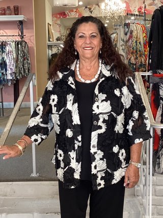 3D FLOWER JACKET-BLACK & WHITE