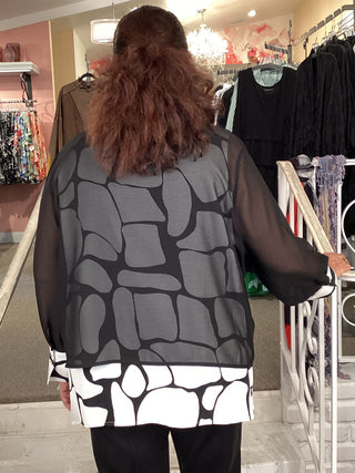 CHIFFON OVERLY BLOUSE-B/W