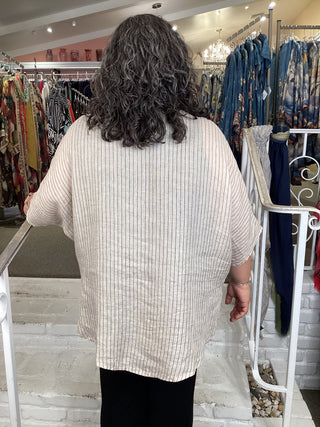 BUTTON SIDE STRIPE TOP - BEIGE