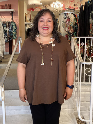 plus size A line T-shirt in brown