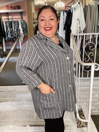 LINEN GREY STRIPE JKT/BLOUSE