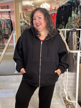FLEECE ZIP HOODIE - BLACK