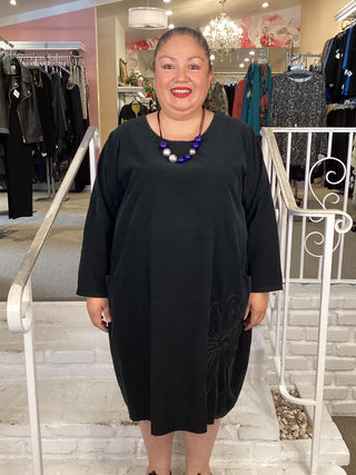 FLOWER CORDURORY DRESS - BLACK