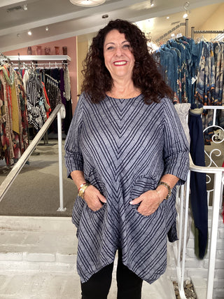 CIRCLE PKT STRIPE TUNIC- BLUE