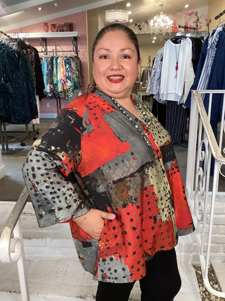 V NECK JACKET/BLOUSE-RED BLOCK