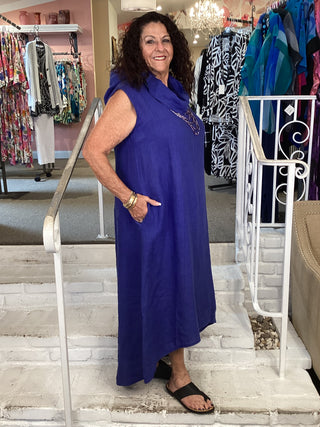 SLEVELESS COWL DRESS - BLUE