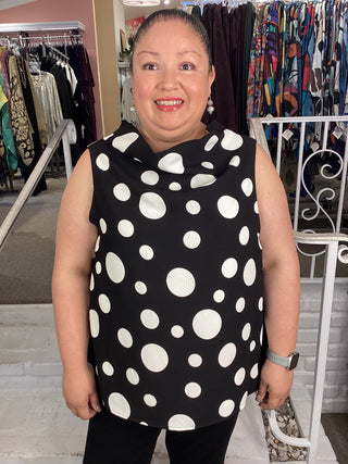 COWL NECK SLVLESS TOP - BLK