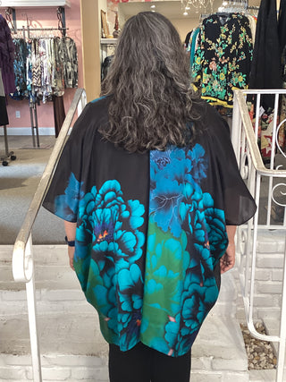 SILK LONG KIMONO - BLUE PEONY