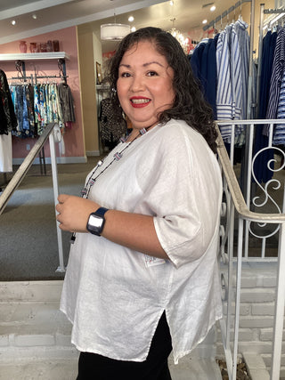 LINEN BOXY TOP - WHITE