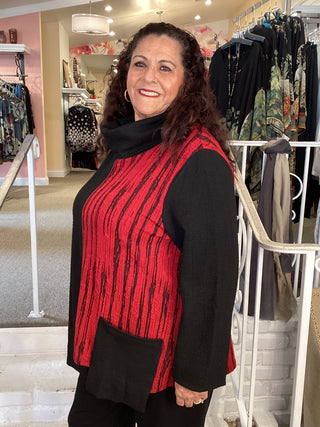 MIX MEDIA COWL TOP  - RED