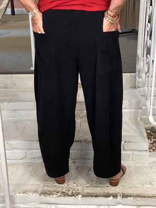 AP701B Easy Cord Lantern Pant in Black by Alembika