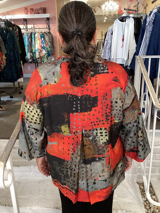 V NECK JACKET/BLOUSE-RED BLOCK