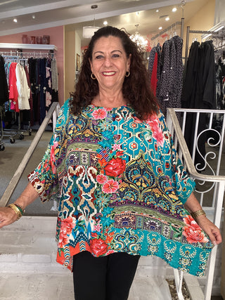 SILK VISCOSE PONCHO - MULTI