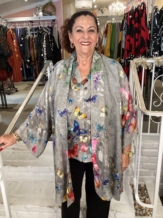 SILK KIMONO-BUTTERFLY SWARM
