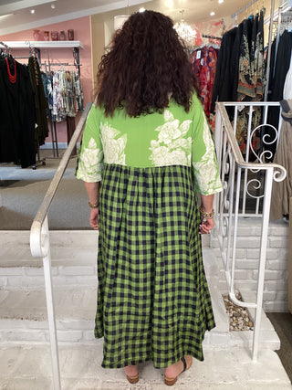 SD170L CHECK LINEN DRESS-LIME