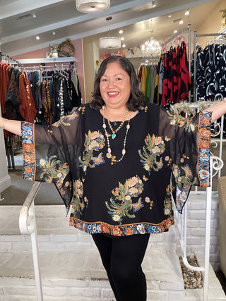 SILK TUNIC -BUTTERLY FLOWERS