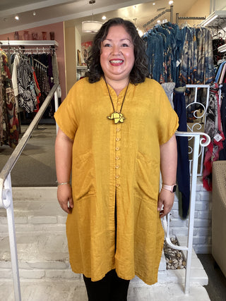 S/S BUTTON TUNIC - MUSTARD