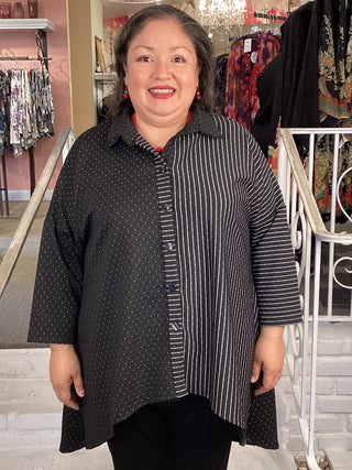 HI  LOW SHIRT - DOT/STRIPE DOT