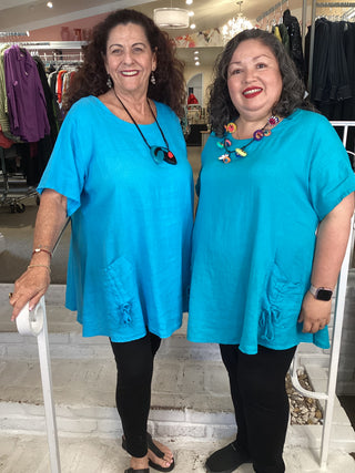 DOUBLE PKT TOP - DARKER TURQUOIS