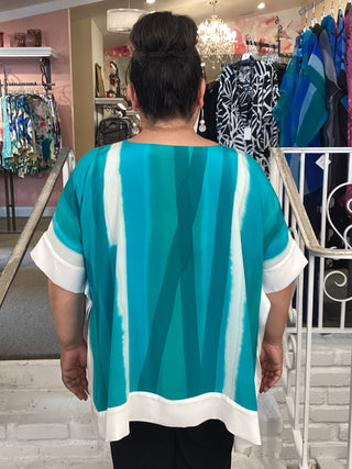 ELIA SILK TUNIC - WHT/TURQUOIS