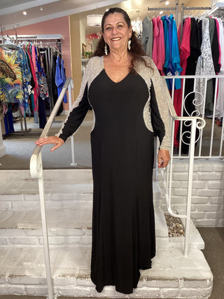 "WREN" GOWN -BLACK-NUDE-SILVER