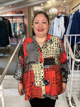 V NECK JACKET/BLOUSE-RED BLOCK