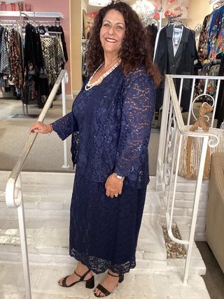 LACE TEA DRESS & JKT - NAVY