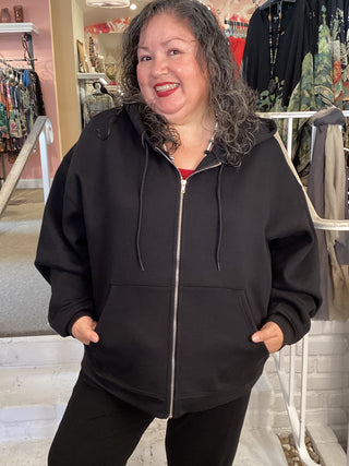 FLEECE ZIP HOODIE - BLACK