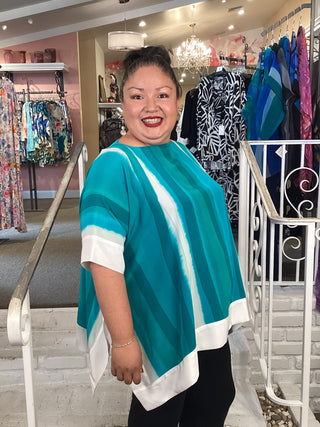 ELIA SILK TUNIC - WHT/TURQUOIS