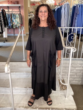 COTTON POCKET FUN DRESS - BLAC