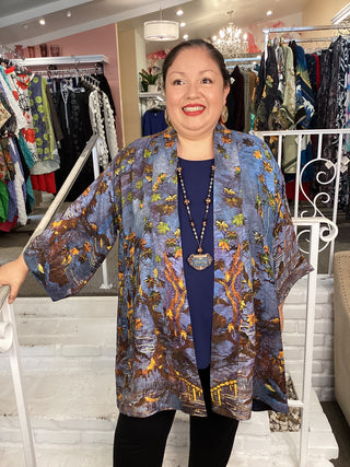 OPEN KIMONO - FLOWER OVER WATE