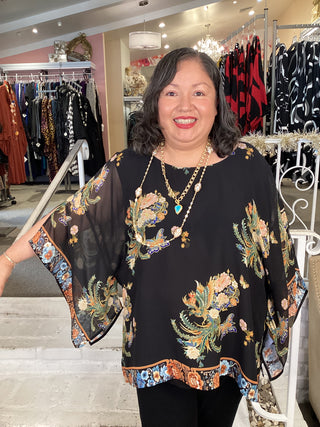 SILK TUNIC -BUTTERLY FLOWERS