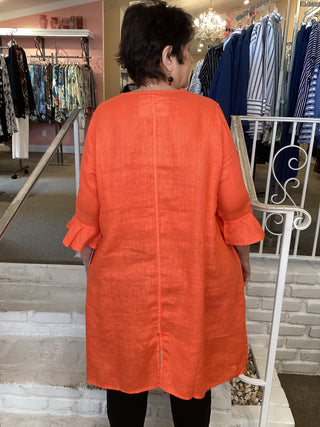 V LINEN TUNIC - CORAL
