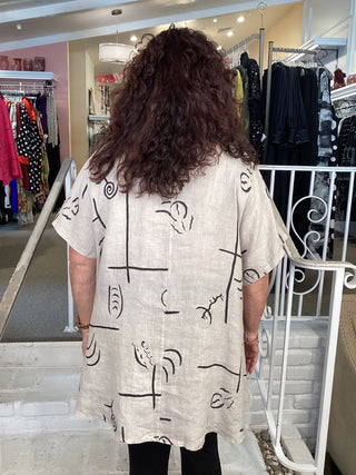 PRINT DOUBLE PKT TOP - BEIGE