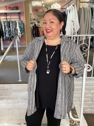 LINEN GREY STRIPE JKT/BLOUSE