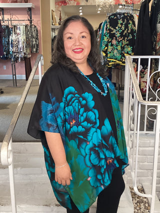 SILK LONG KIMONO - BLUE PEONY