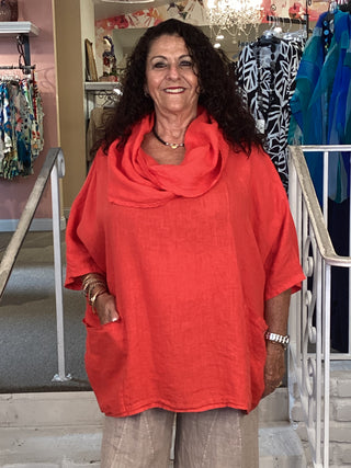 COWL LINEN TOP - RED
