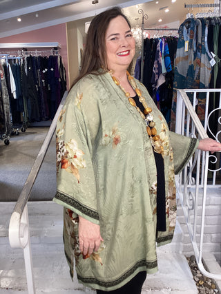OPEN KIMONO - PEONY MINT GREEN