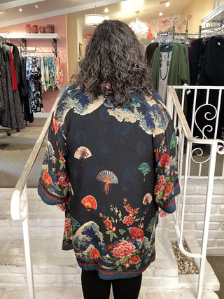 KIMONO - WAVES FAN FLWR BLACK
