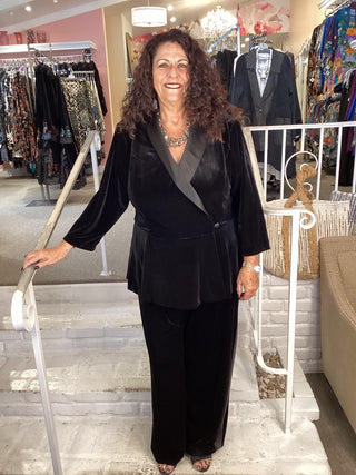 VELVET SATIN TUX PANT - BLACK