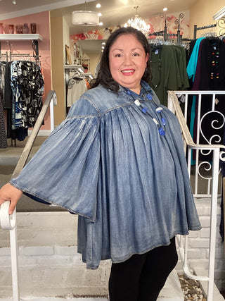 PLEATED TUNIC - DENIM