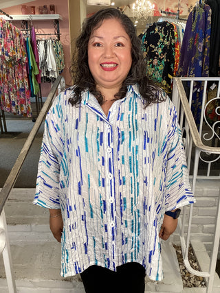 CRINKLE JACQ SHIRT - PRINT WHITE