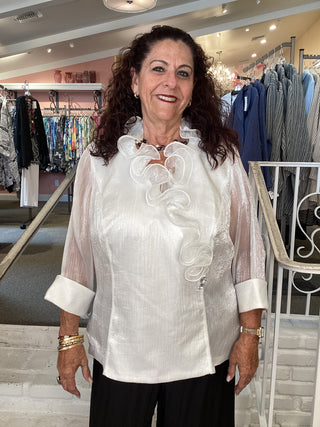 RUFFLE NECK BLOUSE - IVORY/WHT