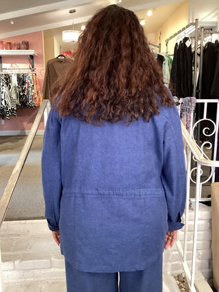 LINEN FLORA JACKET - NAVY